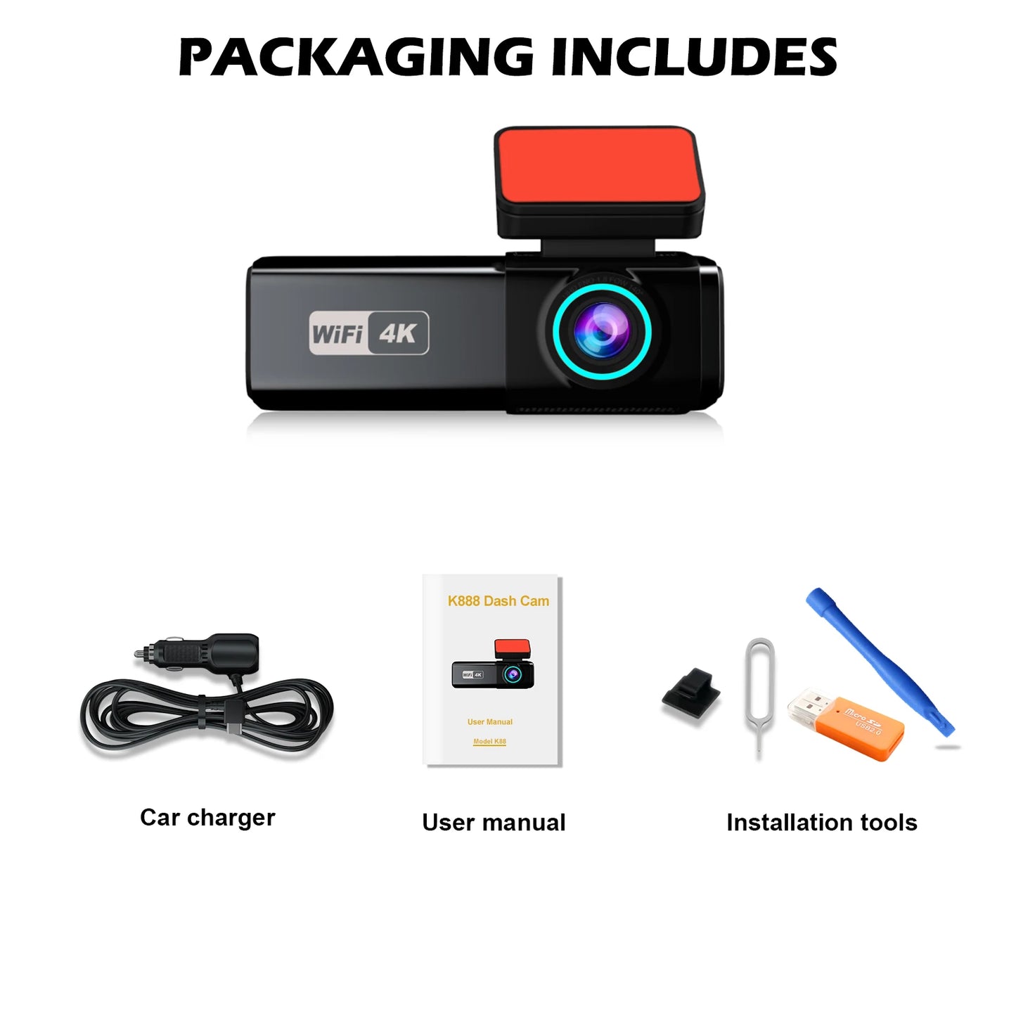 Aprilboy 4K Dual Dash Cam with WiFi β Front and Rear 2160P Car Camera with Night Vision, G-Sensor & 24H Parking Monitor