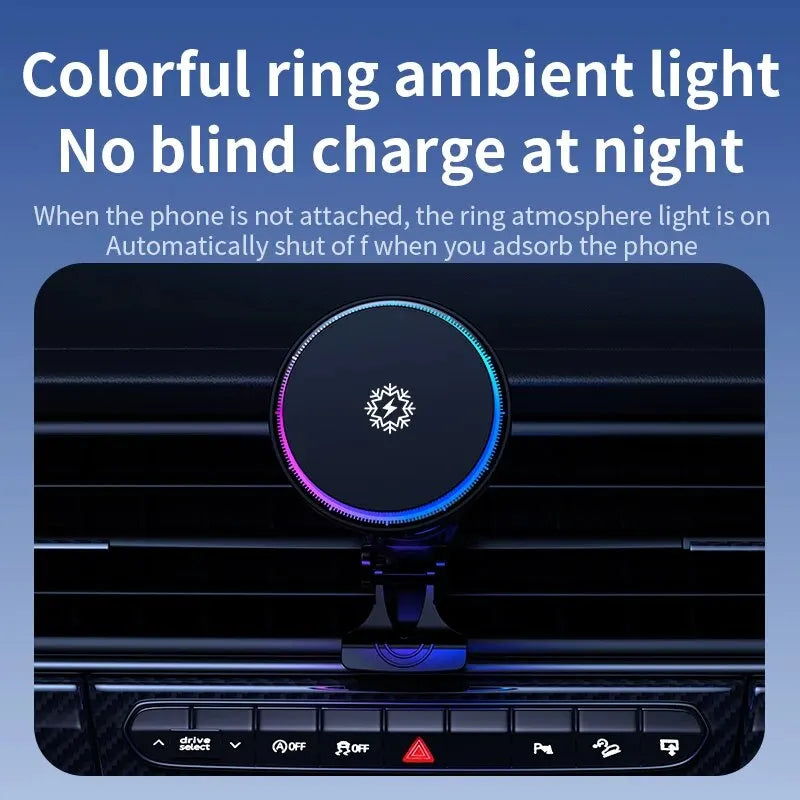 Magnetic Car Wireless Charger with Cooling for MagSafe iPhone 12–16 Pro Max – Fast Car Mount