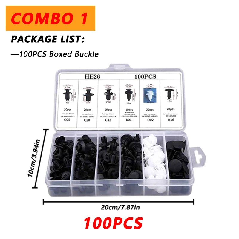 100pcs Auto Fastener Clip Kit – Car Body Push Retainer Pins, Rivet Clips for Bumper, Fender, Door & Trim Panels