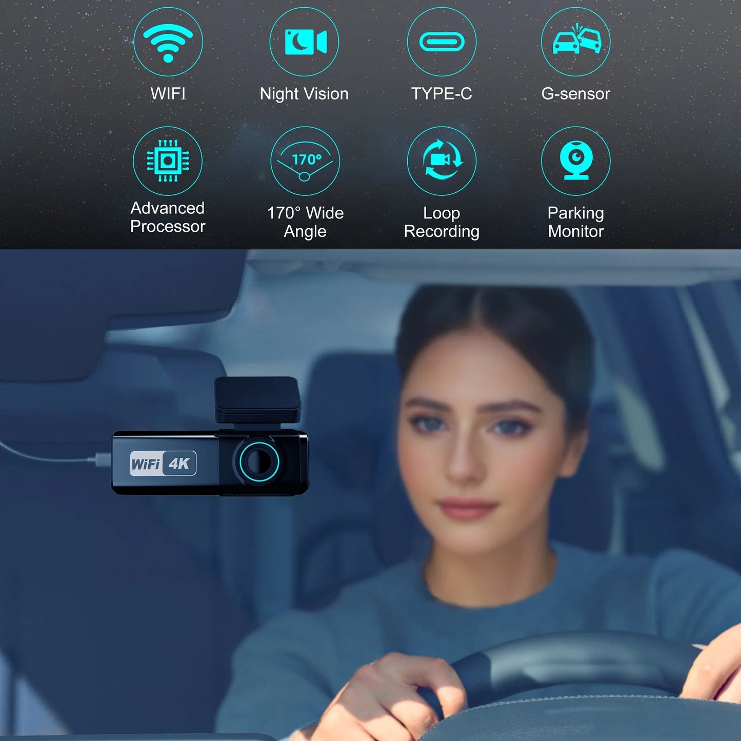 Aprilboy 4K Dual Dash Cam with WiFi β Front and Rear 2160P Car Camera with Night Vision, G-Sensor & 24H Parking Monitor
