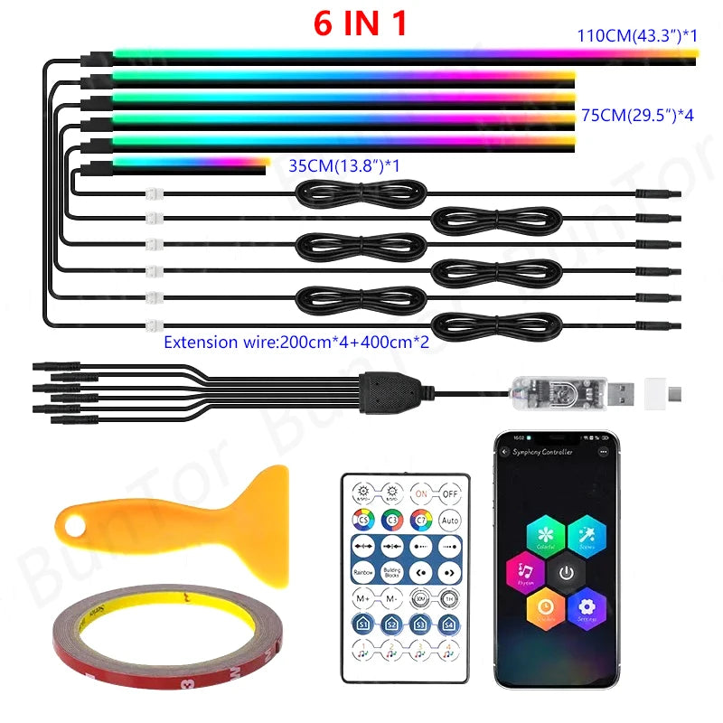 RGB LED Car Ambient Light – USB, App Control, Music Sync (Multiple Kit Options)