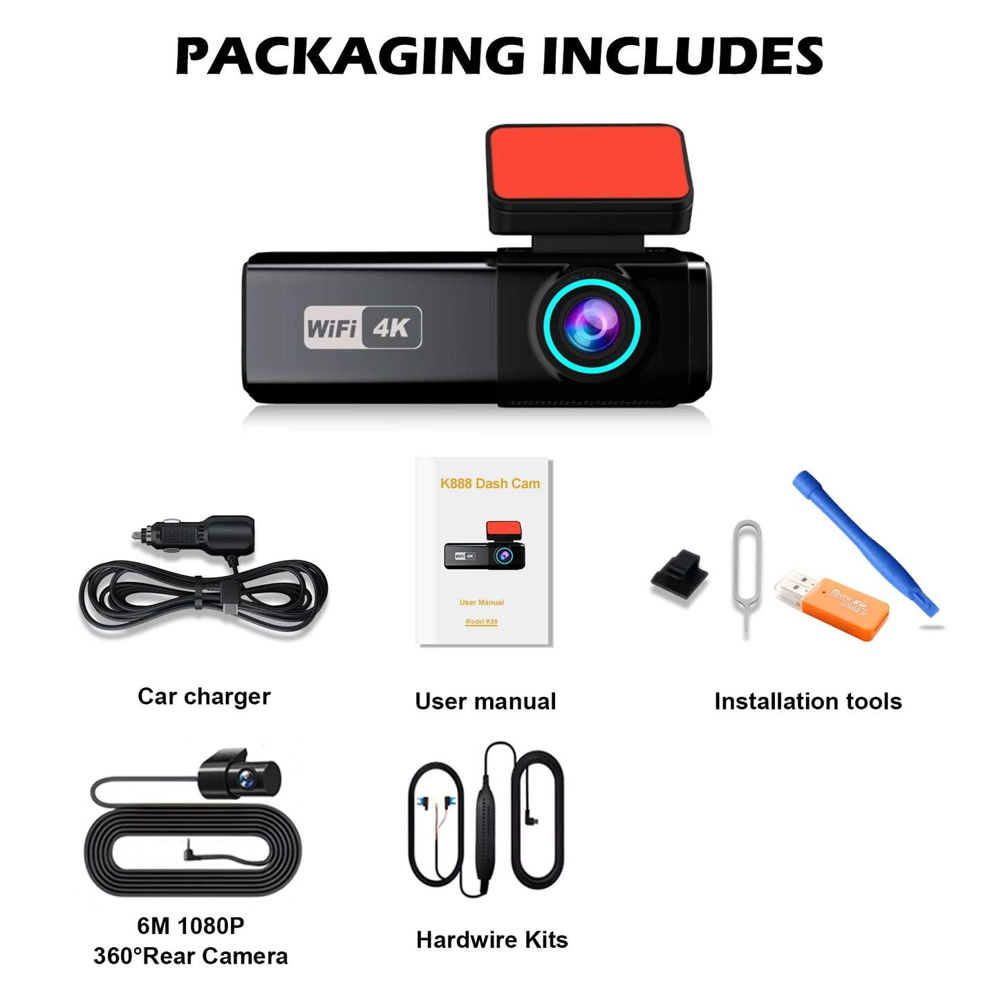Aprilboy 4K Dual Dash Cam with WiFi β Front and Rear 2160P Car Camera with Night Vision, G-Sensor & 24H Parking Monitor