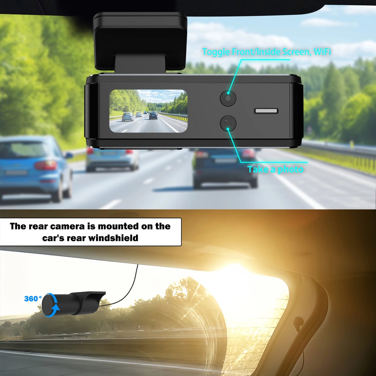 Aprilboy 4K Dual Dash Cam with WiFi β Front and Rear 2160P Car Camera with Night Vision, G-Sensor & 24H Parking Monitor