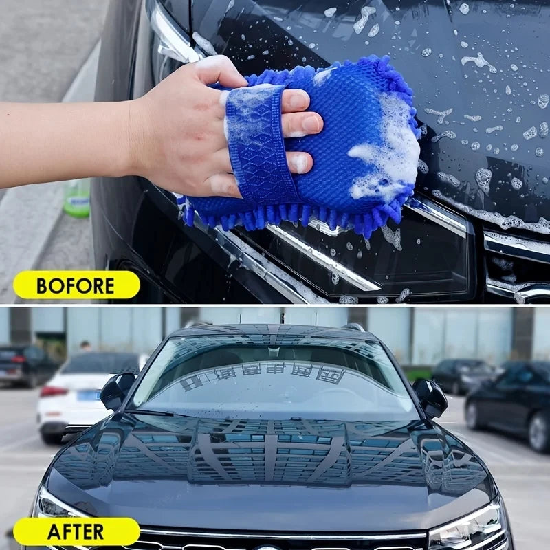 Double-Sided Superfiber Car Wash Gloves β 2-in-1 Cleaning Sponge & Detailing Brush for Auto Care