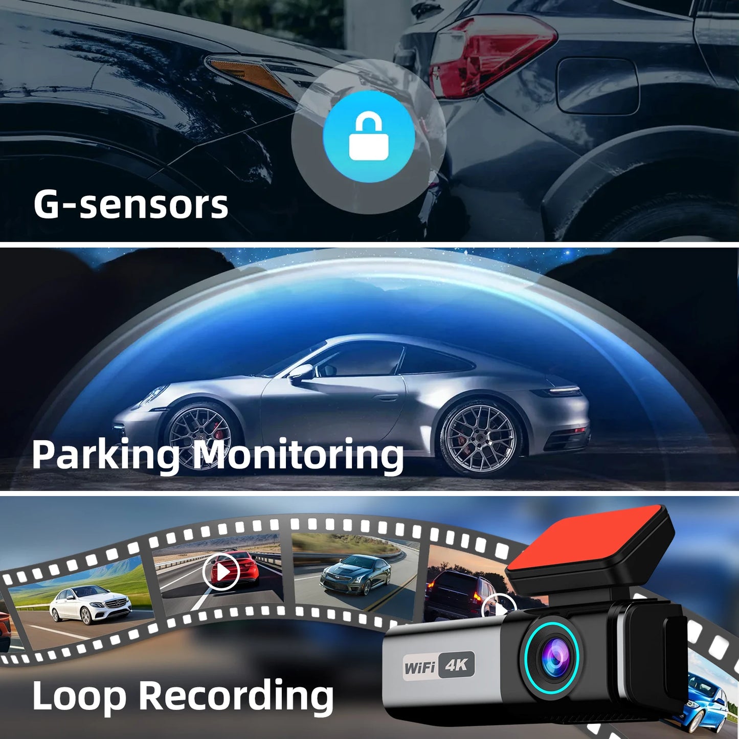 Aprilboy 4K Dual Dash Cam with WiFi β Front and Rear 2160P Car Camera with Night Vision, G-Sensor & 24H Parking Monitor