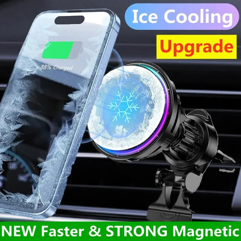 Magnetic Car Wireless Charger with Cooling for MagSafe iPhone 12–16 Pro Max – Fast Car Mount