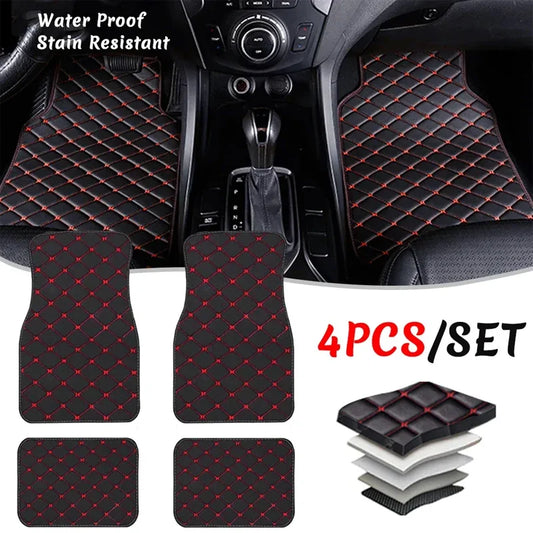 4PCS Universal Car Floor Mats – PU Leather Waterproof Auto Foot Pad Protector Carpet Set (Front & Rear)