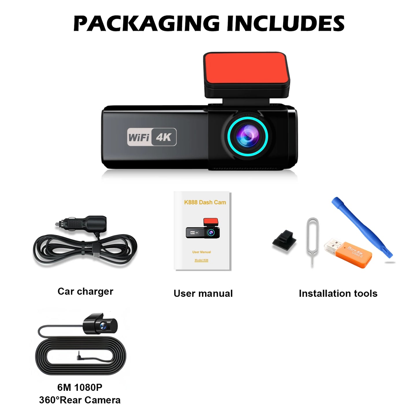 Aprilboy 4K Dual Dash Cam with WiFi β Front and Rear 2160P Car Camera with Night Vision, G-Sensor & 24H Parking Monitor