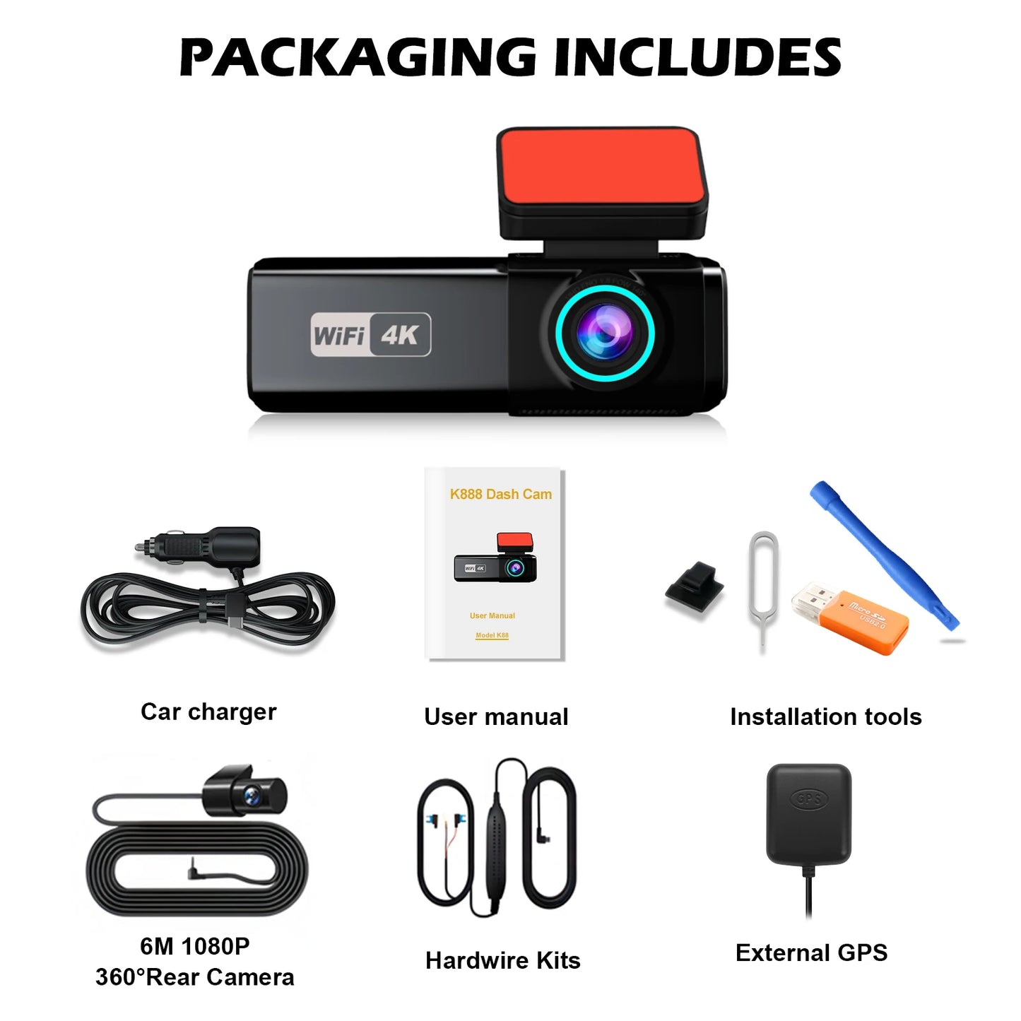 Aprilboy 4K Dual Dash Cam with WiFi β Front and Rear 2160P Car Camera with Night Vision, G-Sensor & 24H Parking Monitor