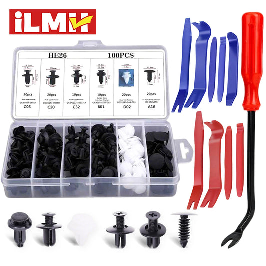 100pcs Auto Fastener Clip Kit – Car Body Push Retainer Pins, Rivet Clips for Bumper, Fender, Door & Trim Panels
