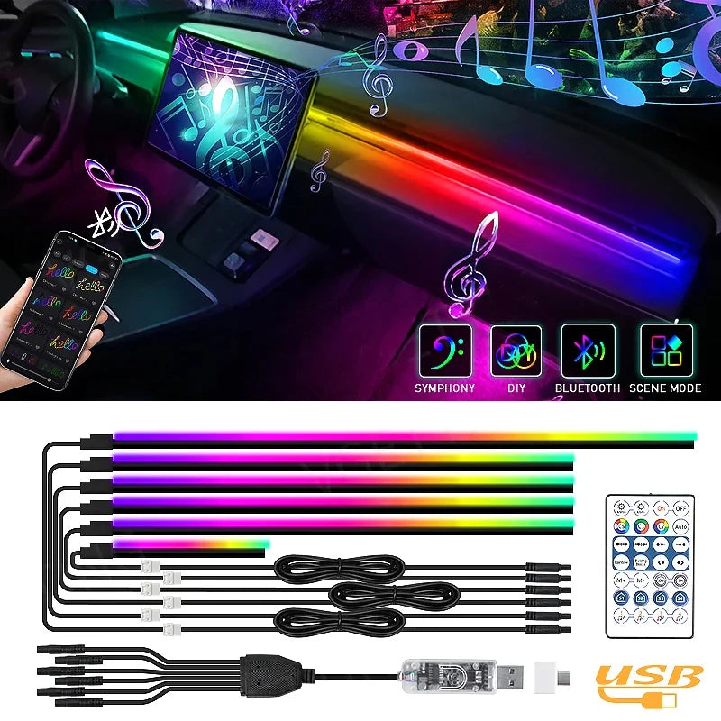 RGB LED Car Ambient Light – USB, App Control, Music Sync (Multiple Kit Options)