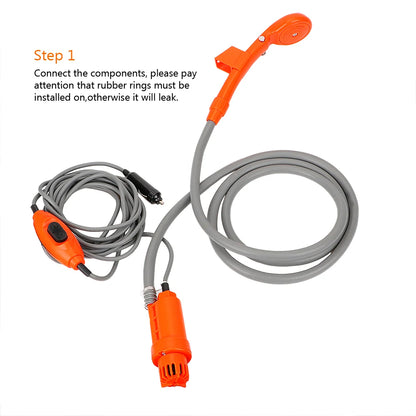 12V Portable Car Washer & Outdoor Shower – DC Powered via Cigarette Lighter for Car Cleaning, Camping & Travel
