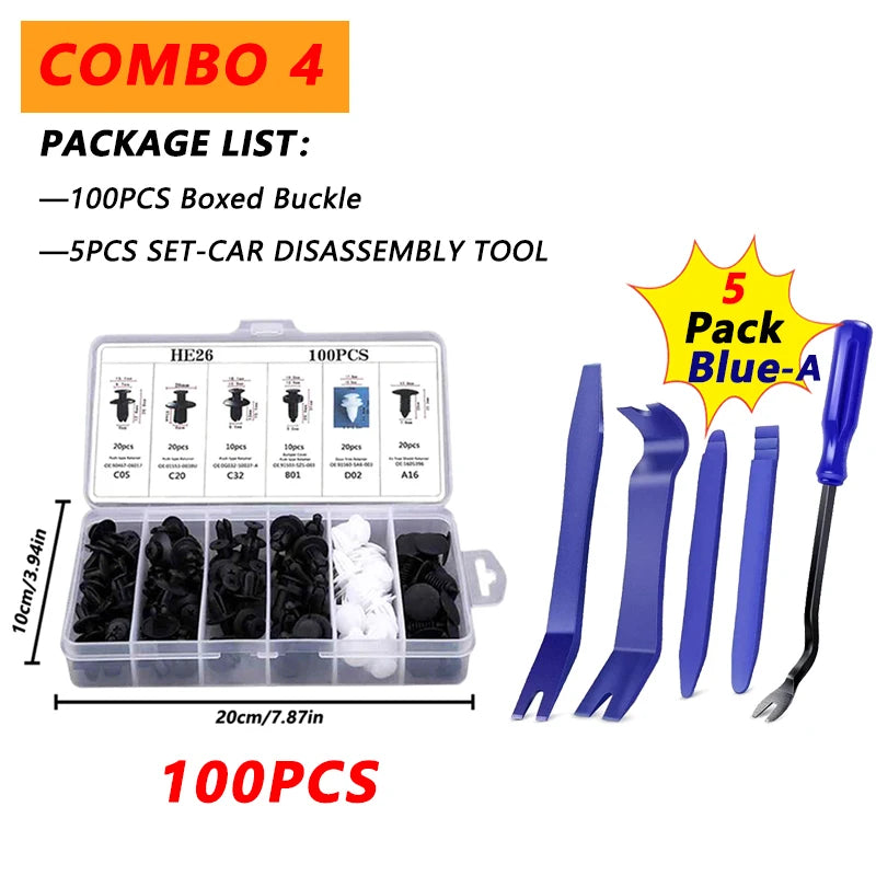100pcs Auto Fastener Clip Kit – Car Body Push Retainer Pins, Rivet Clips for Bumper, Fender, Door & Trim Panels