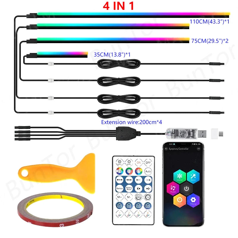 RGB LED Car Ambient Light – USB, App Control, Music Sync (Multiple Kit Options)