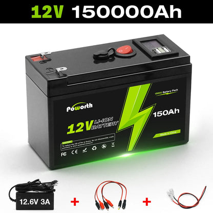 12V 150Ah Lithium LiFePO4 Deep Cycle Battery with Built-in BMS – Ideal for Solar, Fish Finder, Power Wheels, Lighting & Off-Grid Applications