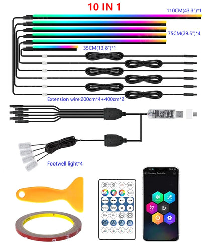 RGB LED Car Ambient Light – USB, App Control, Music Sync (Multiple Kit Options)