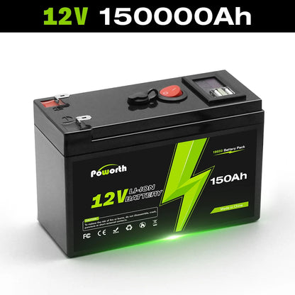 12V 150Ah Lithium LiFePO4 Deep Cycle Battery with Built-in BMS – Ideal for Solar, Fish Finder, Power Wheels, Lighting & Off-Grid Applications
