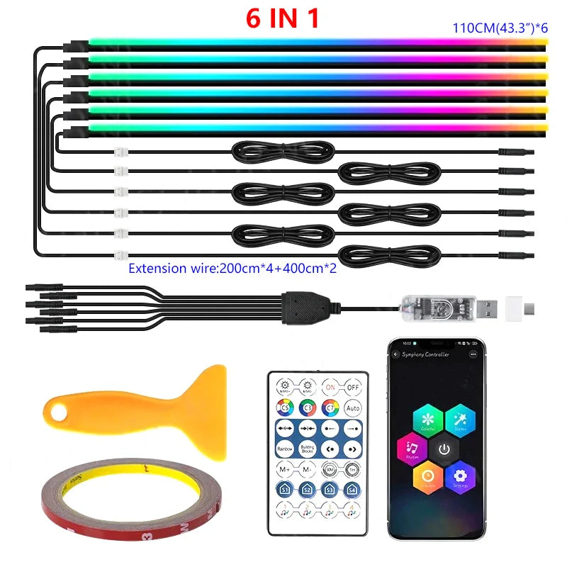 RGB LED Car Ambient Light – USB, App Control, Music Sync (Multiple Kit Options)