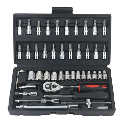 46pcs / 53pcs Car Repair Tool Kit – 1/4-Inch Socket Set with Ratchet & Torque Wrench Combo for Auto Repair & Mechanic Use