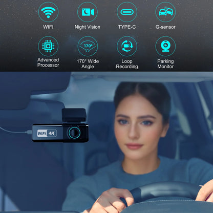 Aprilboy 4K Dual Dash Cam with WiFi – Front and Rear 2160P Car Camera with Night Vision, G-Sensor & 24H Parking Monitor