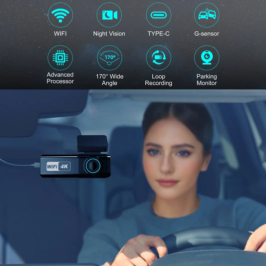 Aprilboy 4K Dual Dash Cam with WiFi – Front and Rear 2160P Car Camera with Night Vision, G-Sensor & 24H Parking Monitor