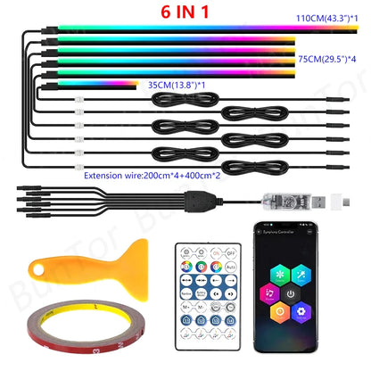 RGB LED Car Ambient Light – USB, App Control, Music Sync (Multiple Kit Options)