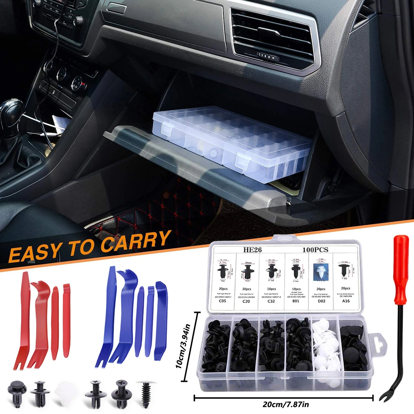 100pcs Auto Fastener Clip Kit – Car Body Push Retainer Pins, Rivet Clips for Bumper, Fender, Door & Trim Panels