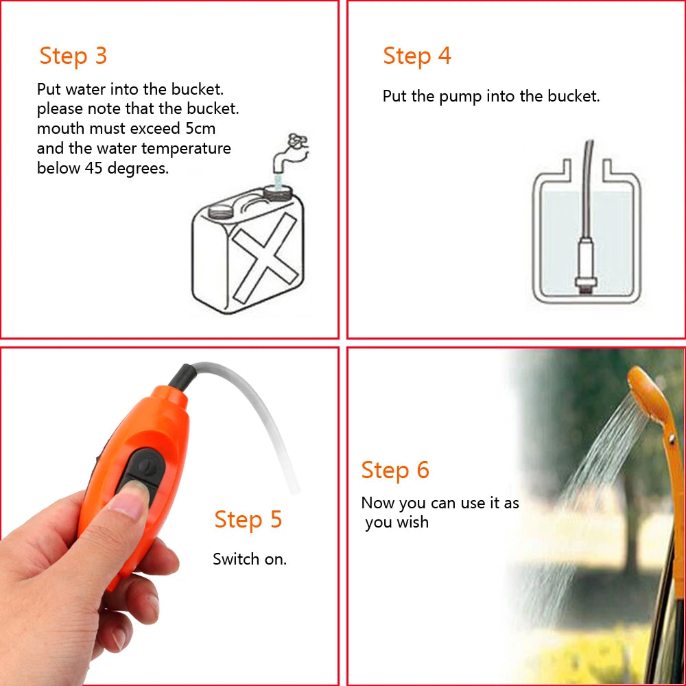 12V Portable Car Washer & Outdoor Shower – DC Powered via Cigarette Lighter for Car Cleaning, Camping & Travel