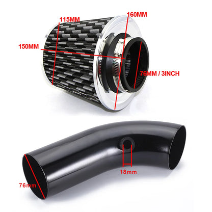 76mm High-Flow Cold Air Intake Kit with Mushroom Head Filter – Universal Performance Aluminum Pipe System