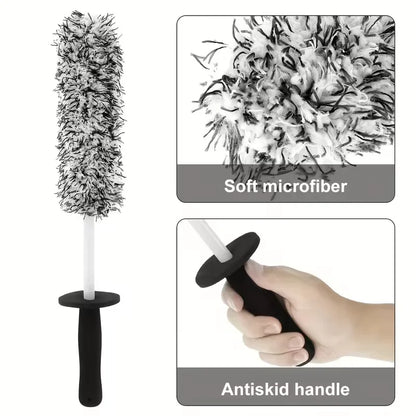 Premium Microfiber Wheel Brush – Non-Slip Handle Rim & Spoke Cleaning Tool for Car Detailing