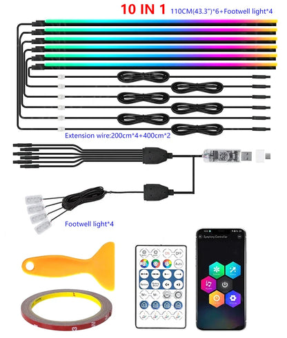 RGB LED Car Ambient Light – USB, App Control, Music Sync (Multiple Kit Options)