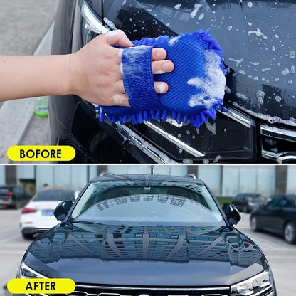 Double-Sided Superfiber Car Wash Gloves – 2-in-1 Cleaning Sponge & Detailing Brush for Auto Care