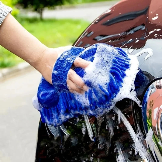 Double-Sided Superfiber Car Wash Gloves – 2-in-1 Cleaning Sponge & Detailing Brush for Auto Care