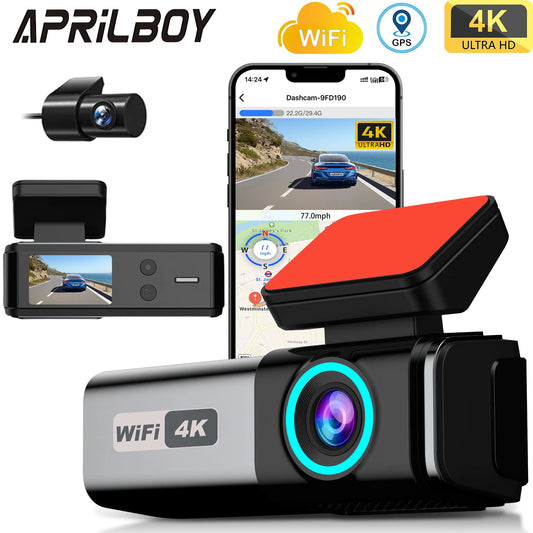 Aprilboy 4K Dual Dash Cam with WiFi – Front and Rear 2160P Car Camera with Night Vision, G-Sensor & 24H Parking Monitor