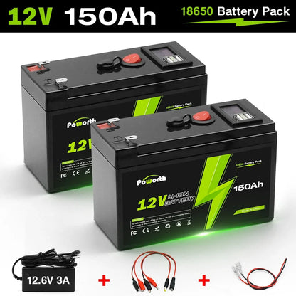 12V 150Ah Lithium LiFePO4 Deep Cycle Battery with Built-in BMS – Ideal for Solar, Fish Finder, Power Wheels, Lighting & Off-Grid Applications