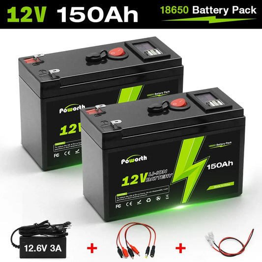 12V 150Ah Lithium LiFePO4 Deep Cycle Battery with Built-in BMS – Ideal for Solar, Fish Finder, Power Wheels, Lighting & Off-Grid Applications
