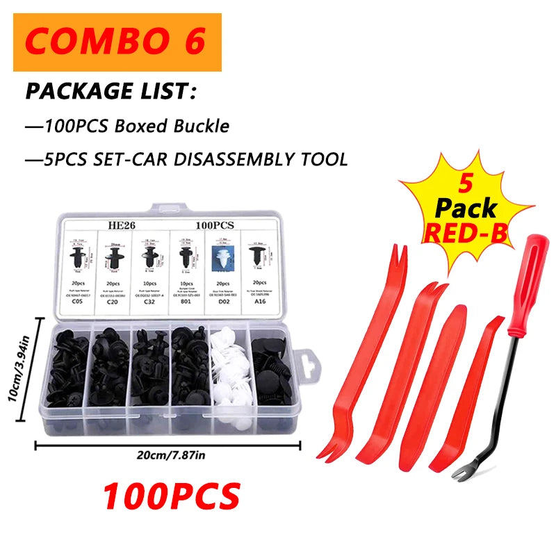 100pcs Auto Fastener Clip Kit – Car Body Push Retainer Pins, Rivet Clips for Bumper, Fender, Door & Trim Panels