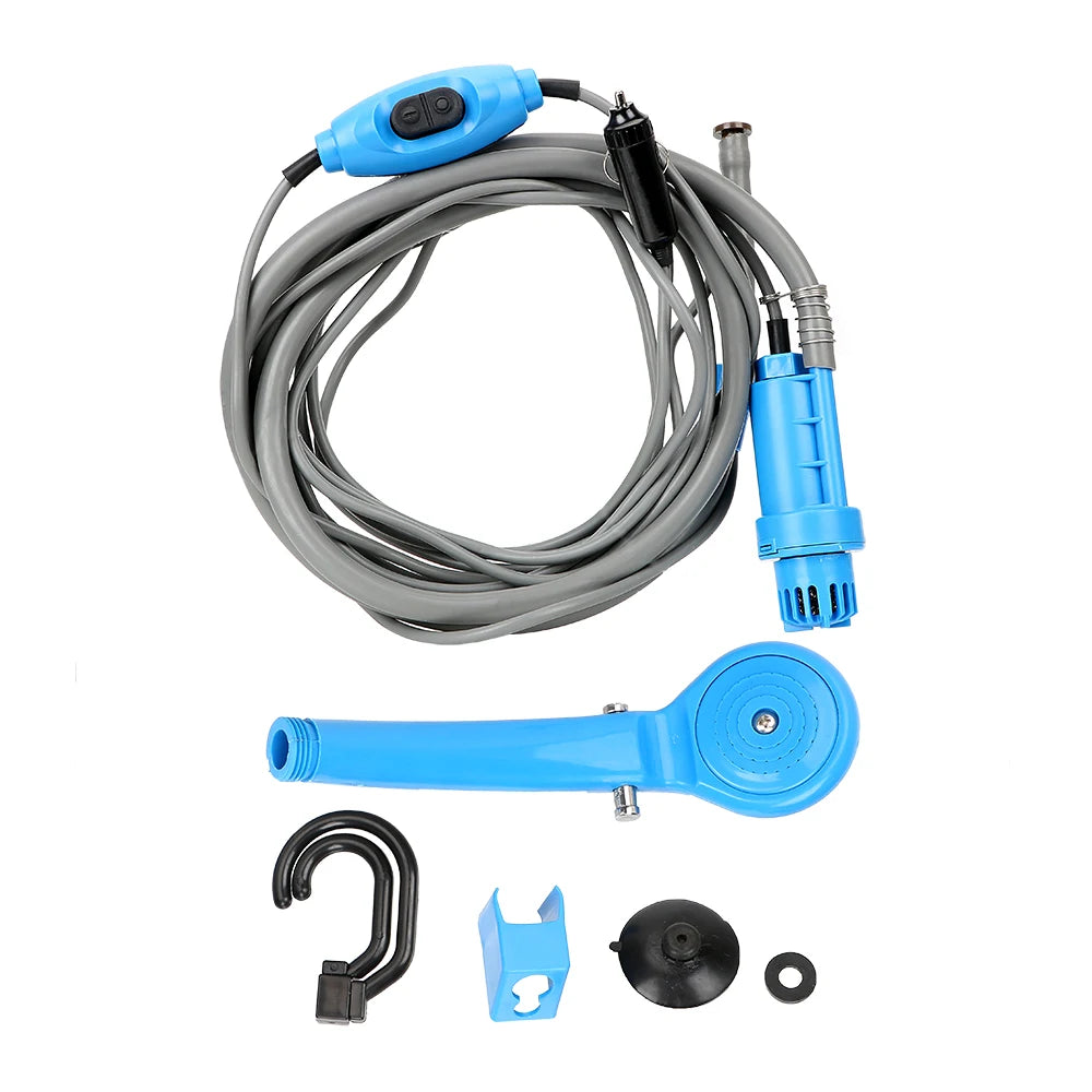 12V Portable Car Washer & Outdoor Shower – DC Powered via Cigarette Lighter for Car Cleaning, Camping & Travel
