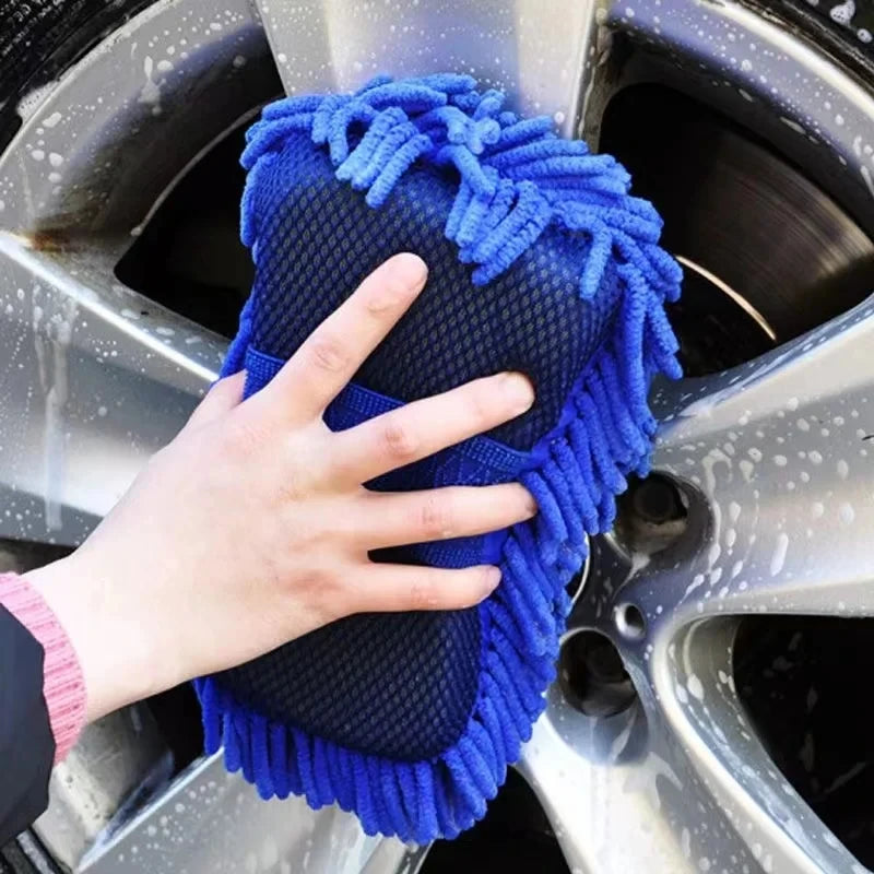 Double-Sided Superfiber Car Wash Gloves – 2-in-1 Cleaning Sponge & Detailing Brush for Auto Care