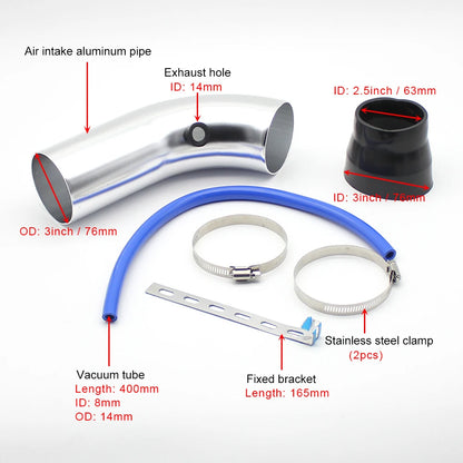 76mm High-Flow Cold Air Intake Kit with Mushroom Head Filter – Universal Performance Aluminum Pipe System