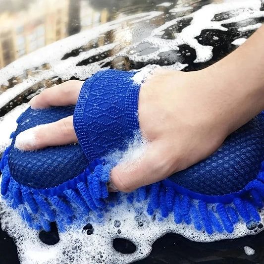 Double-Sided Superfiber Car Wash Gloves – 2-in-1 Cleaning Sponge & Detailing Brush for Auto Care