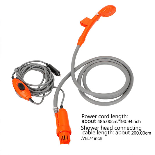 12V Portable Car Washer & Outdoor Shower – DC Powered via Cigarette Lighter for Car Cleaning, Camping & Travel