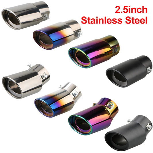 Universal 2.5'' Chrome Stainless Steel Exhaust Muffler Tip – Sporty Rear Tail Pipe for Most Cars