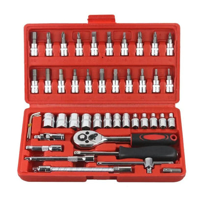 46pcs / 53pcs Car Repair Tool Kit – 1/4-Inch Socket Set with Ratchet & Torque Wrench Combo for Auto Repair & Mechanic Use
