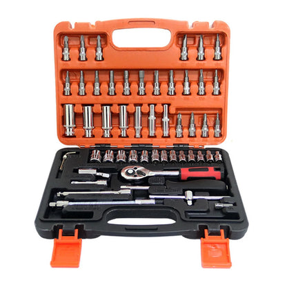 46pcs / 53pcs Car Repair Tool Kit – 1/4-Inch Socket Set with Ratchet & Torque Wrench Combo for Auto Repair & Mechanic Use